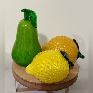 Hand Blown Art Glass Fruit Figurines Lot Set of 3 Pear Lemon
